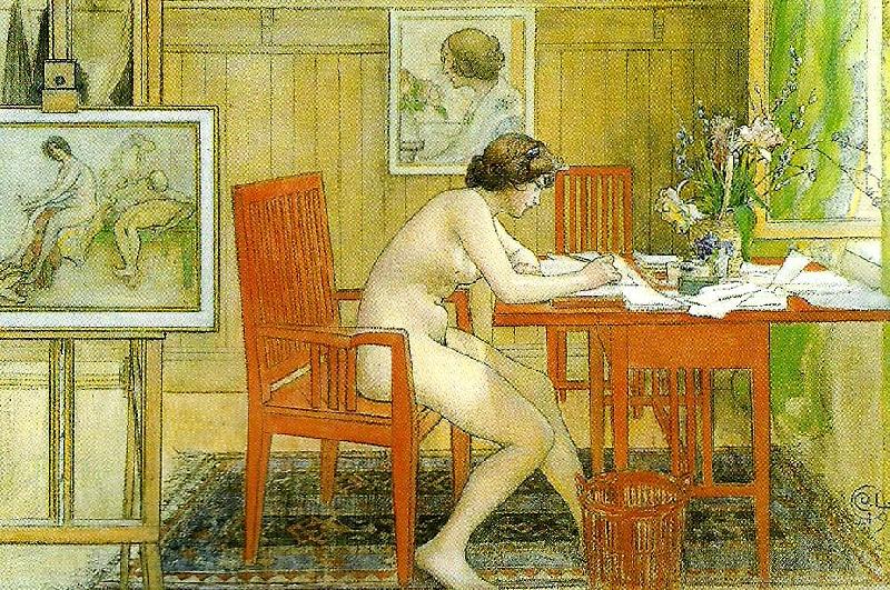 Carl Larsson modellen skriver vykort oil painting picture